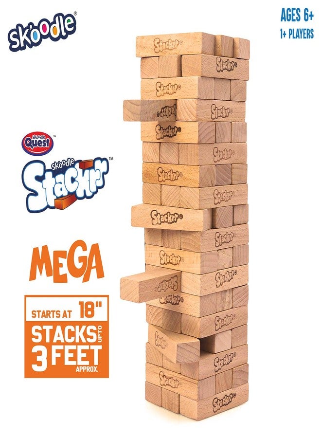 SKOODLE Stackrr Classic Board Game Tumbling Tower Game With 54 Precision Wooden Blocks Of Premium Beachwood, Fun Game For Adults And Kids, 1 Or More Players (Mega) - Image 2